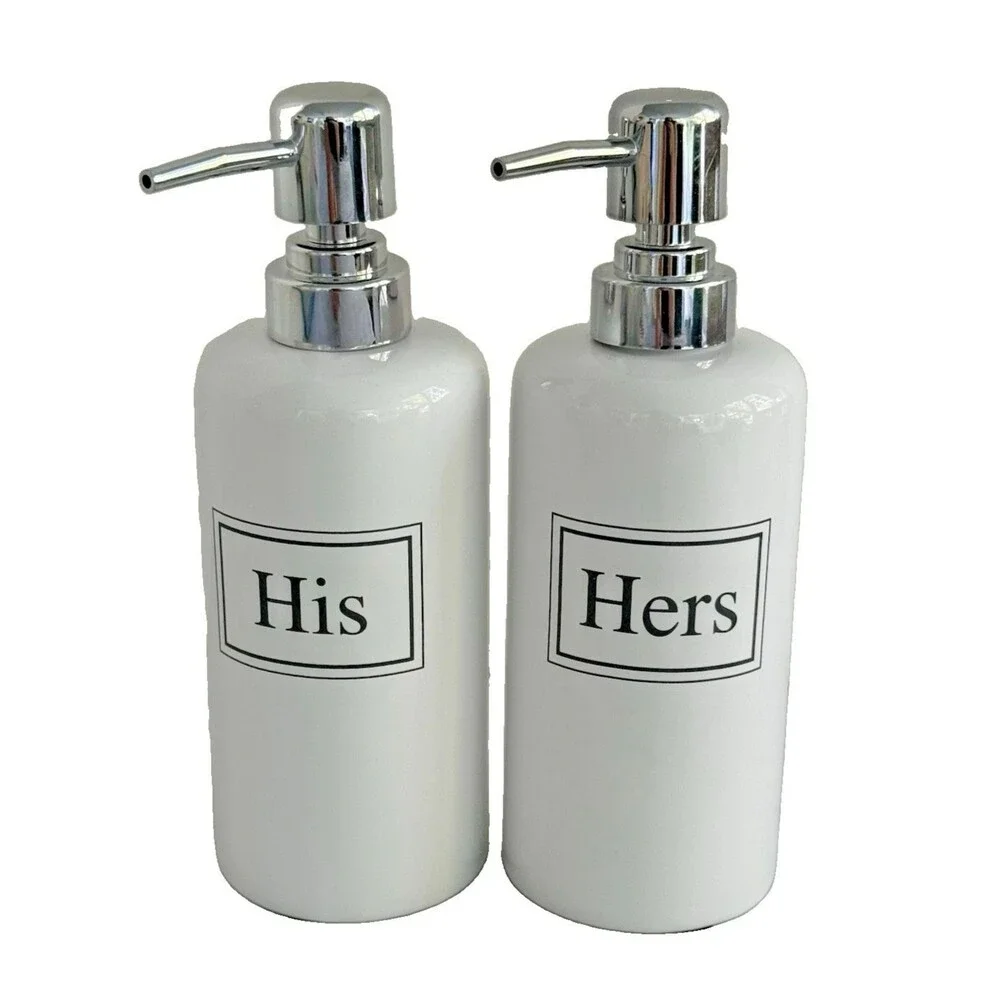 His and Hers Ceramic Pump Soap Lotion Dispenser Wedding Gift Shower White Black